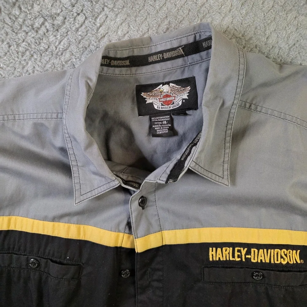 Harley Davidson Shirt 2XL Black Gray Button Up Shop Shirt Embroidered Logo Biker - Picture 3 of 9